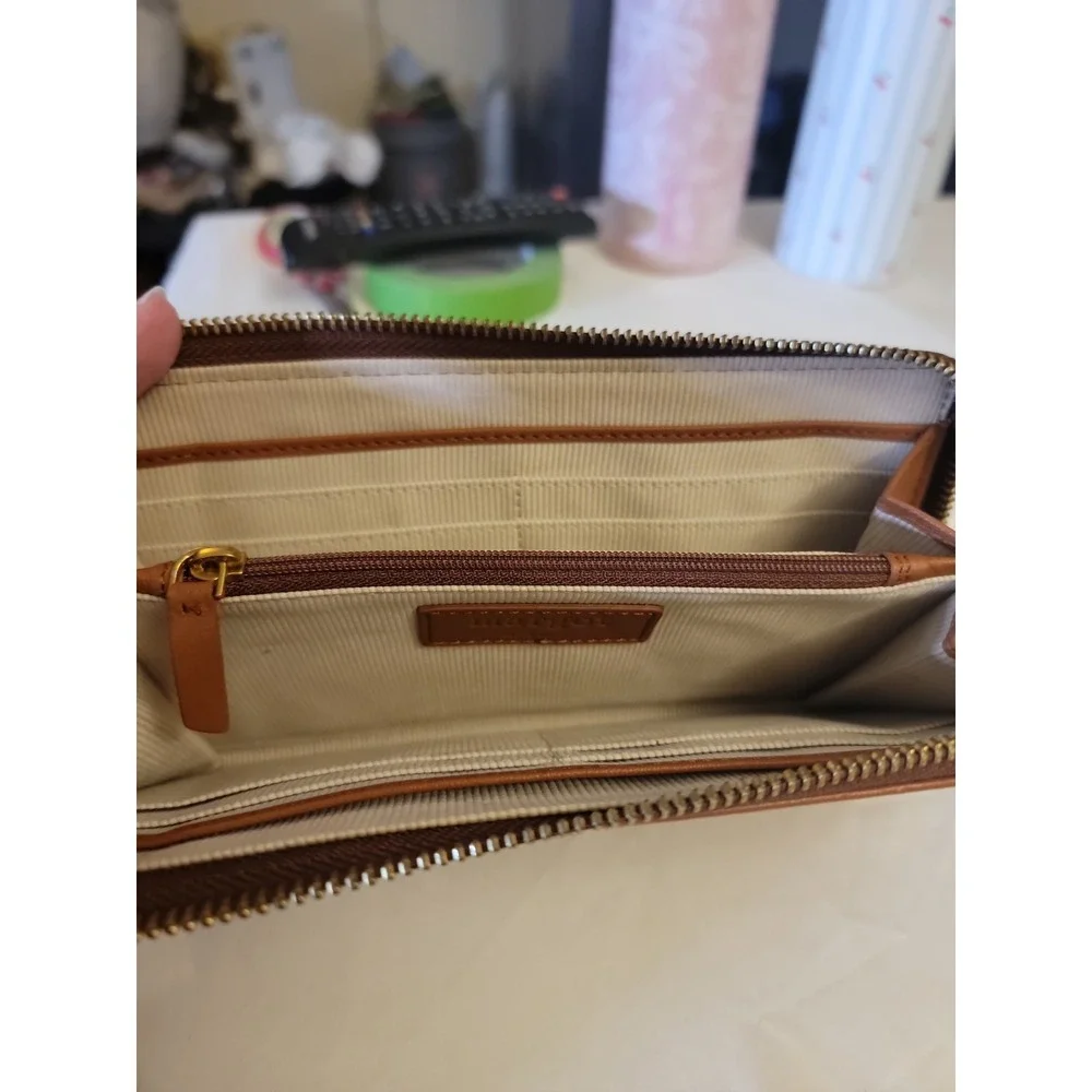 Margot Brown Zip-Around Women's Wallet, Zipper & Logo Accents, Credit Card